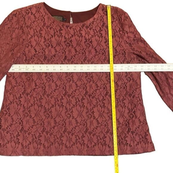 Pendleton womens top Size 14 lace over lining front back open lace sleeve wine - Picture 6 of 7
